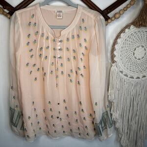 Sundance Angelique Silk Cream Embroidered Blouse